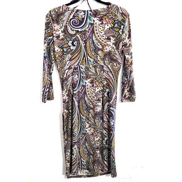 Carmen Carmen Marc Valvo Faux Wrap V-Neck Paisley Print Dress Small - Picture 2 of 9